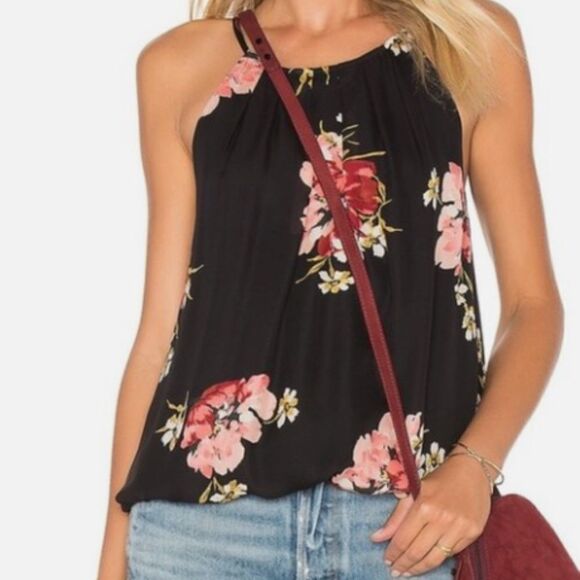 Joie Anatase Black Floral Silk Tank Top Blouse Career Small - Picture 1 of 3